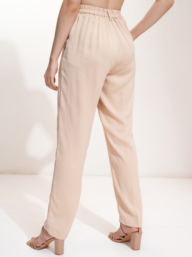 Tokyo Talkies Women Beige Solid Regular Fit Casual Trouser - Beige - Image 3