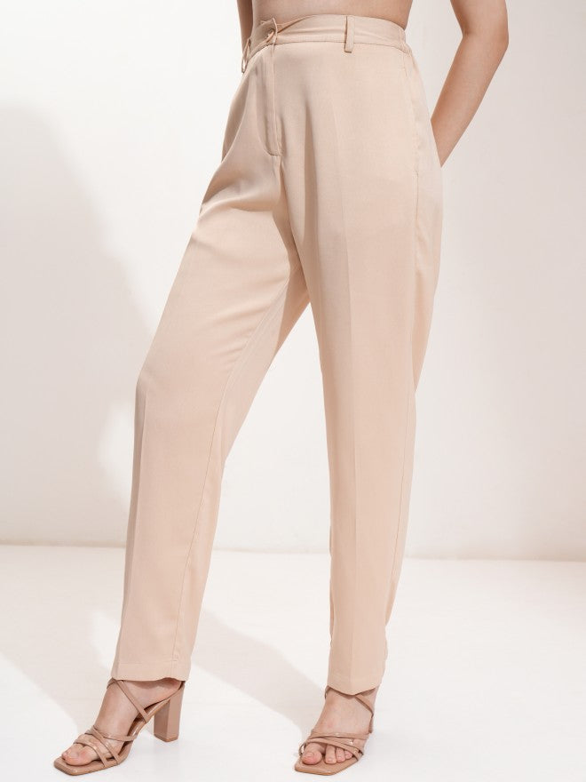Tokyo Talkies Women Beige Solid Regular Fit Casual Trouser - Beige - Image 4