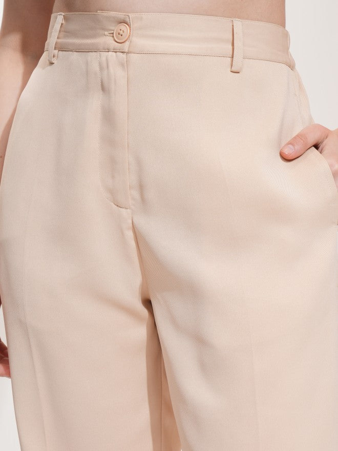 Tokyo Talkies Women Beige Solid Regular Fit Casual Trouser - Beige - Image 5