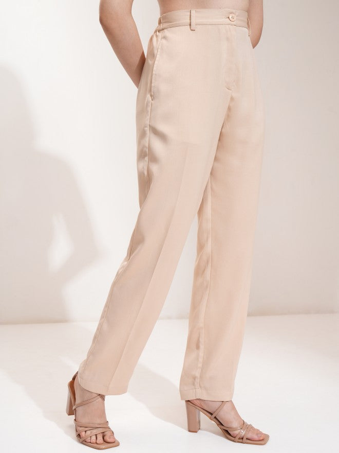 Tokyo Talkies Women Beige Solid Regular Fit Casual Trouser - Beige - Image 6