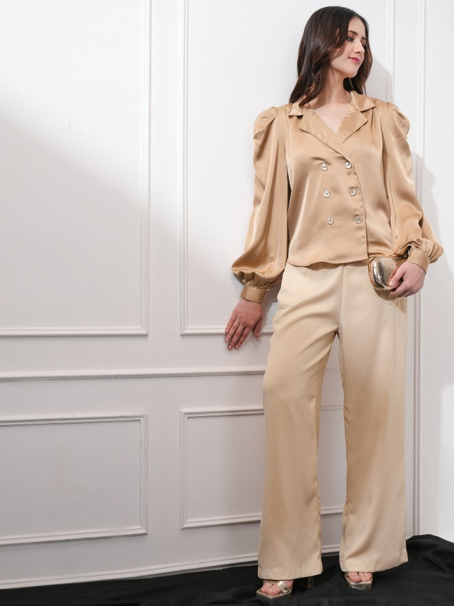 Tokyo Talkies Women Beige Solid Flared Casual Trouser - Beige - Image 2