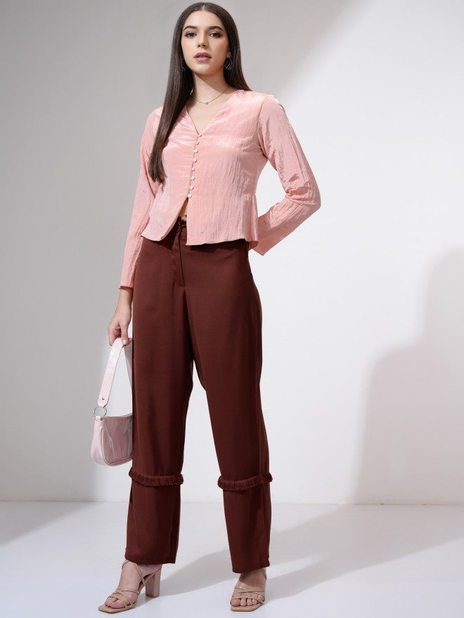 Tokyo Talkies Women Rust Solid Straight Fit Casual Trouser - Rust - Image 2
