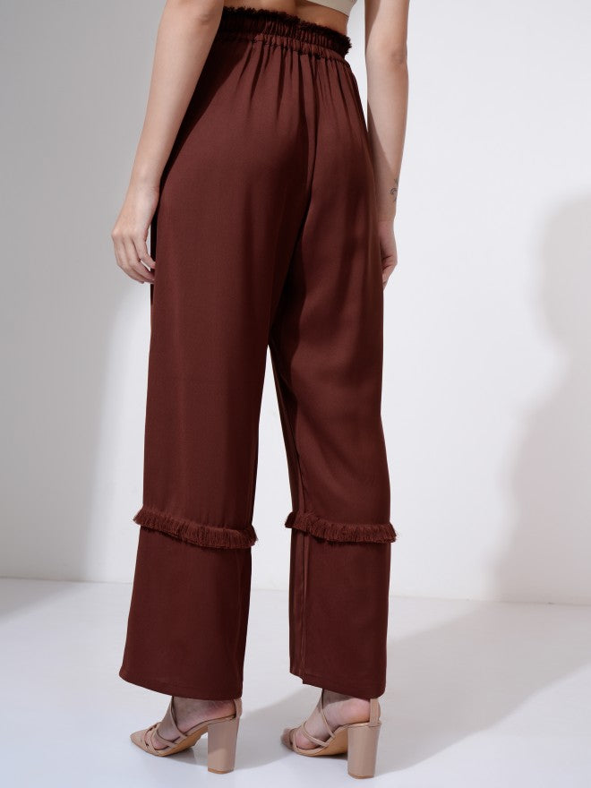 Tokyo Talkies Women Rust Solid Straight Fit Casual Trouser - Rust - Image 3