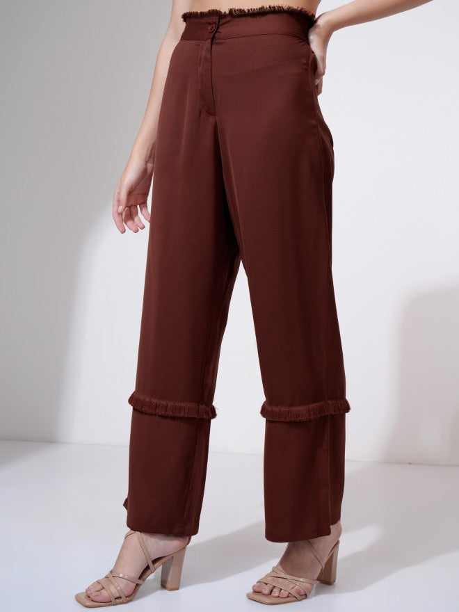 Tokyo Talkies Women Rust Solid Straight Fit Casual Trouser - Rust - Image 4