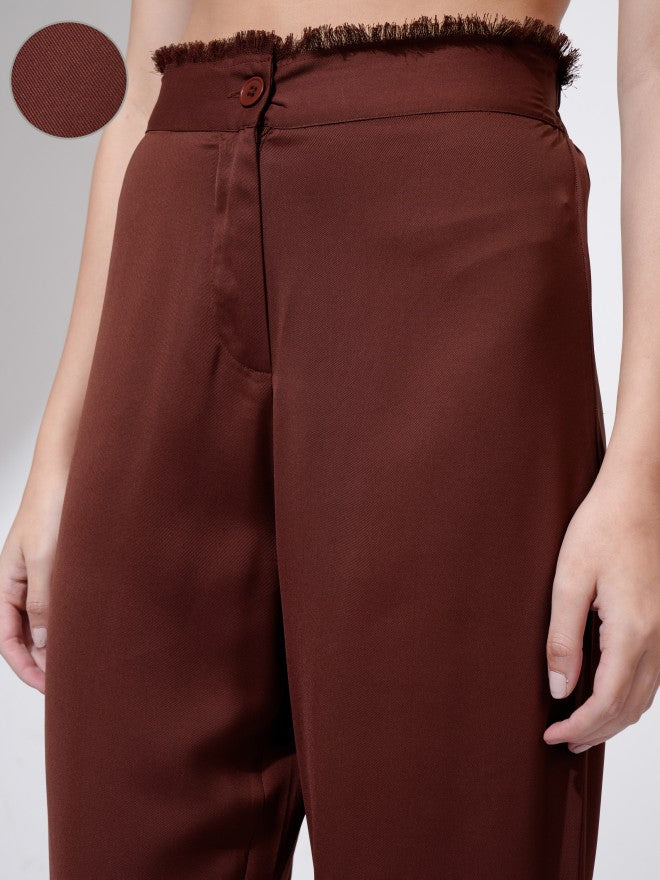 Tokyo Talkies Women Rust Solid Straight Fit Casual Trouser - Rust - Image 5