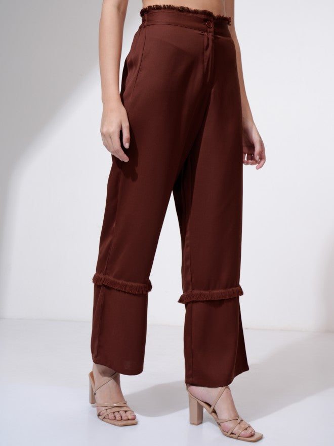 Tokyo Talkies Women Rust Solid Straight Fit Casual Trouser - Rust - Image 6
