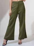 Tokyo Talkies Women Olive Solid Flared Casual Trouser - Olive - Image 1