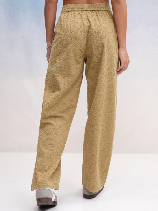 Tokyo Talkies Women Khaki Self Design Regular Fit Casual Trouser - Khaki - Image 3
