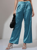 Tokyo Talkies Women Blue Solid Flared Casual Trouser - Blue - Image 1