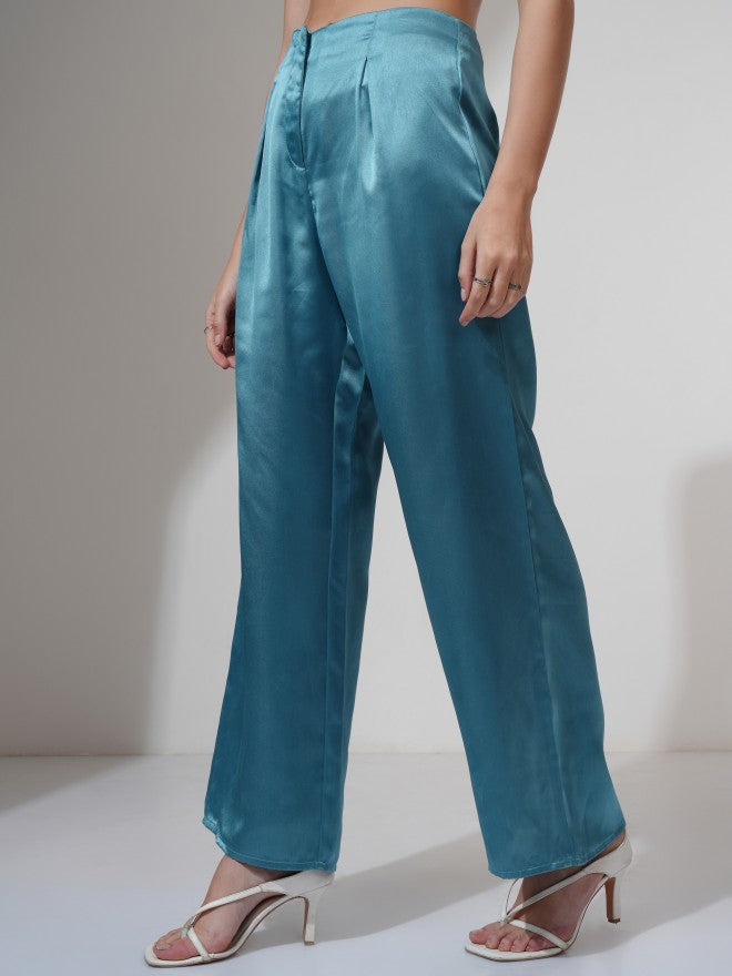 Tokyo Talkies Women Blue Solid Flared Casual Trouser - Blue - Image 4