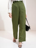 Tokyo Talkies Women Olive Solid Regular Fit Casual Trouser - Olive - Image 1