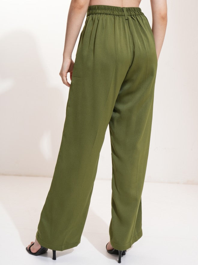 Tokyo Talkies Women Olive Solid Regular Fit Casual Trouser - Olive - Image 3