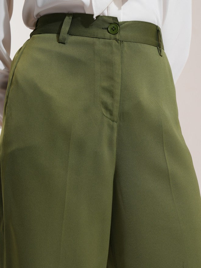 Tokyo Talkies Women Olive Solid Regular Fit Casual Trouser - Olive - Image 5