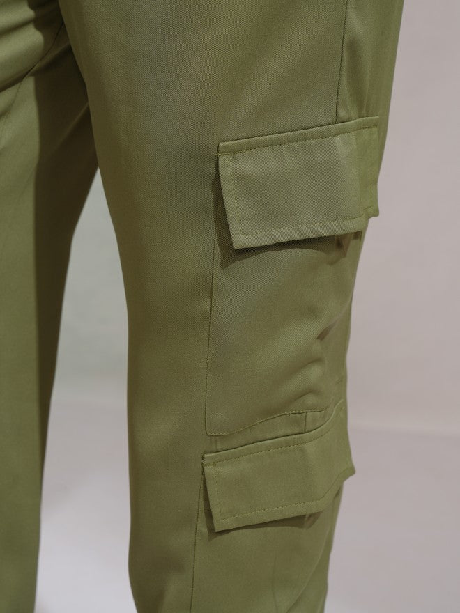 Tokyo Talkies Women Olive Solid Straight Fit Cargos - Olive - Image 7