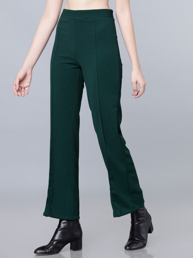Tokyo Talkies Women Green Printed Flared Parallel Trousers - Green - Image 2