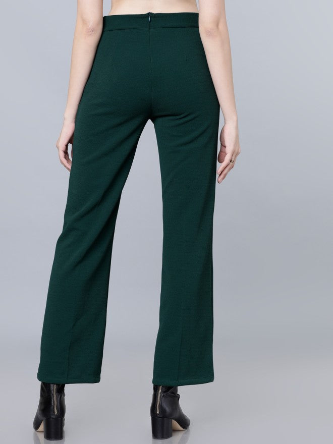 Tokyo Talkies Women Green Printed Flared Parallel Trousers - Green - Image 3