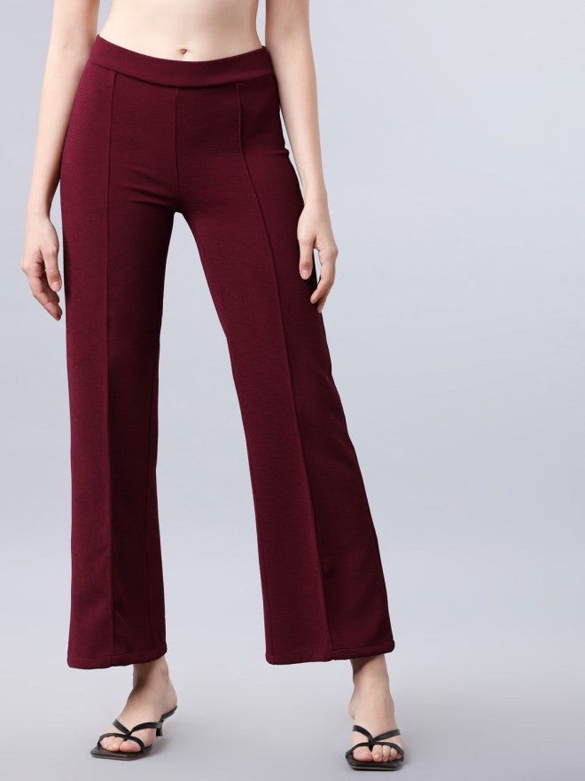 Tokyo Talkies Women Maroon Solid Regular Fit Casual Trouser - Maroon - Image 1