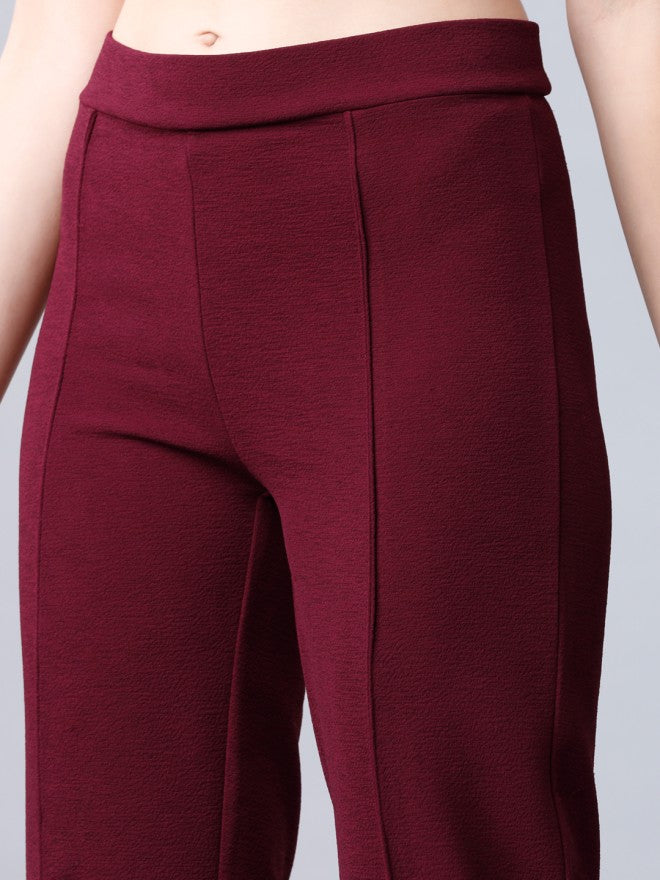 Tokyo Talkies Women Maroon Solid Regular Fit Casual Trouser - Maroon - Image 4