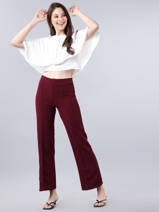 Tokyo Talkies Women Maroon Solid Regular Fit Casual Trouser - Maroon - Image 5