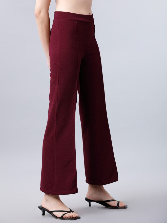 Tokyo Talkies Women Maroon Solid Regular Fit Casual Trouser - Maroon - Image 6