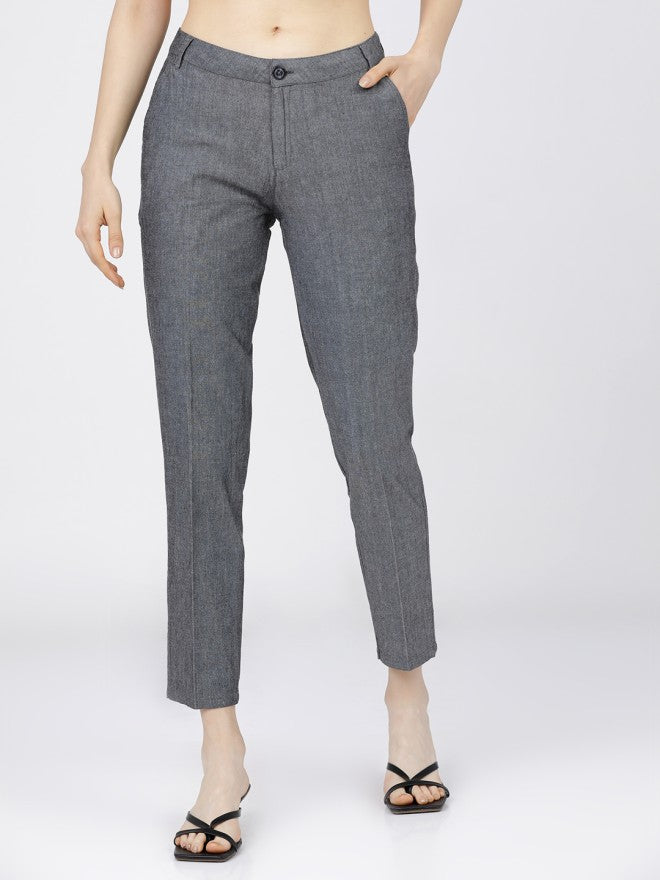 Tokyo Talkies Women Black Solid Tapered Fit Formal Trousers - Black - Image 1