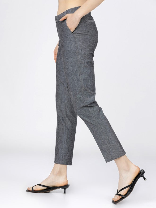 Tokyo Talkies Women Black Solid Tapered Fit Formal Trousers - Black - Image 2