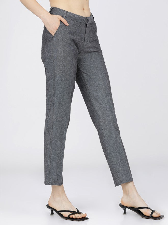 Tokyo Talkies Women Black Solid Tapered Fit Formal Trousers - Black - Image 6