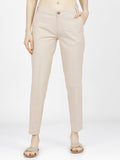 Tokyo Talkies Women Beige Solid Tapered Fit Formal Trousers - Beige - Image 1
