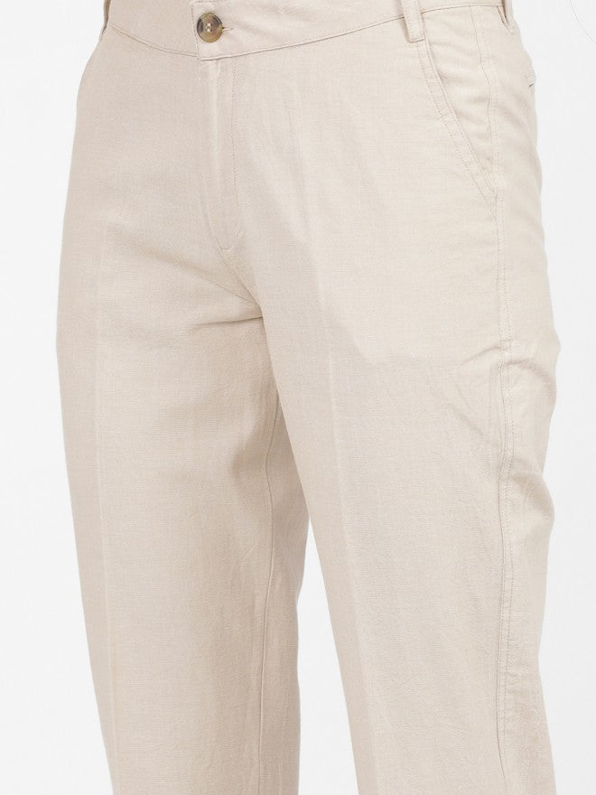 Tokyo Talkies Women Beige Solid Tapered Fit Formal Trousers - Beige - Image 4