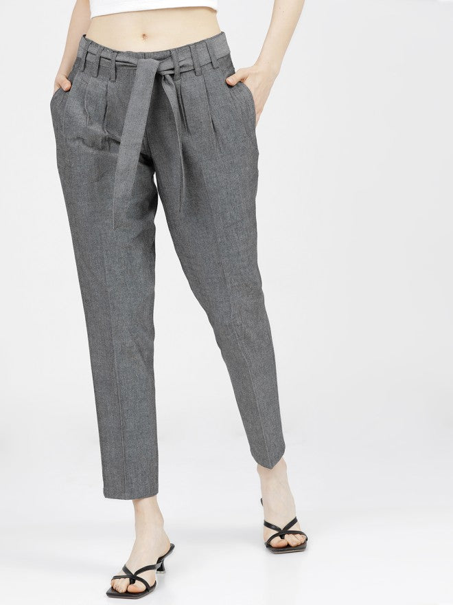 Tokyo Talkies Women Black Solid Tapered Fit Casual Trouser - Black - Image 1