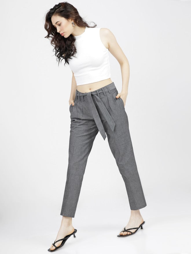Tokyo Talkies Women Black Solid Tapered Fit Casual Trouser - Black - Image 5