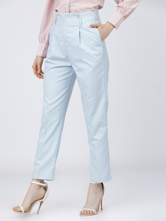 Tokyo Talkies Women Blue Solid Tapered Fit Casual Trouser - Blue - Image 2