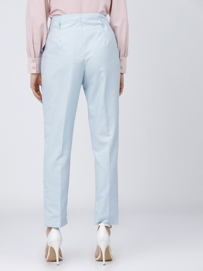 Tokyo Talkies Women Blue Solid Tapered Fit Casual Trouser - Blue - Image 3
