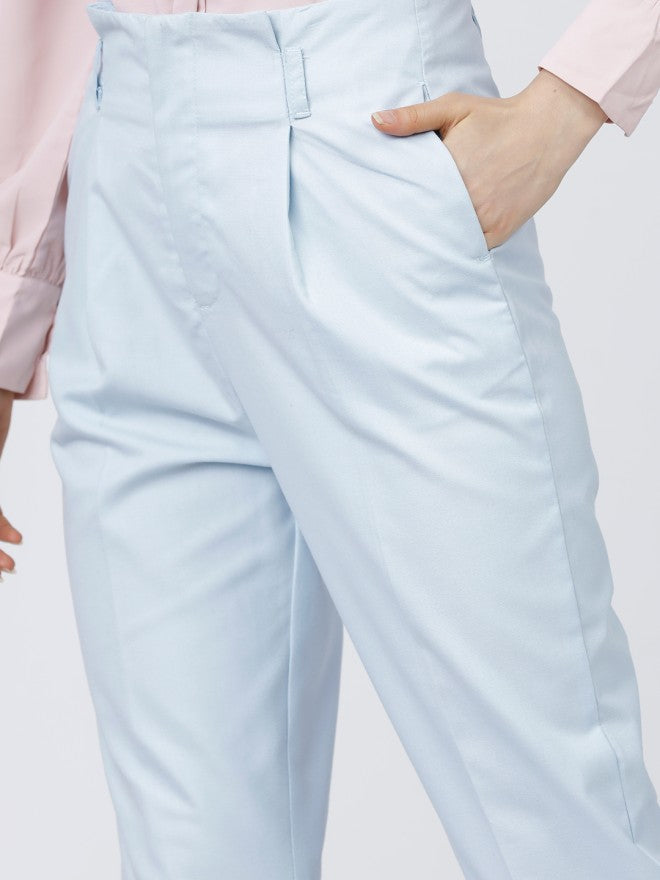Tokyo Talkies Women Blue Solid Tapered Fit Casual Trouser - Blue - Image 4