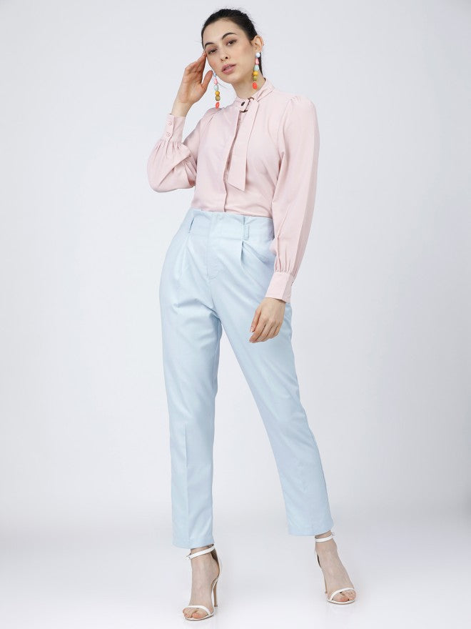 Tokyo Talkies Women Blue Solid Tapered Fit Casual Trouser - Blue - Image 5