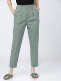 Tokyo Talkies Women Green Solid Tapered Fit Casual Trouser - Green - Image 1