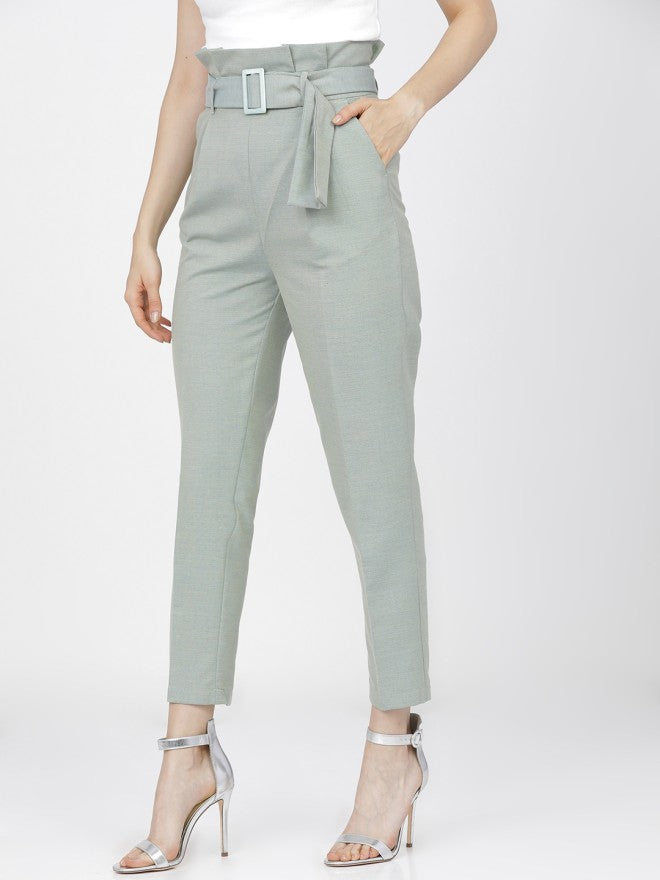 Tokyo Talkies Women Green Solid Tapered Fit Casual Trouser - Green - Image 2