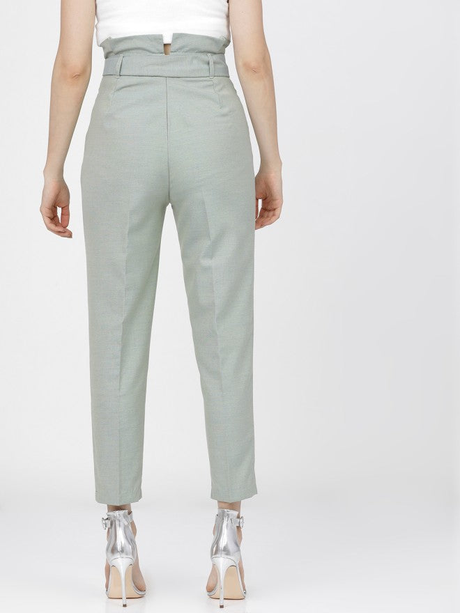 Tokyo Talkies Women Green Solid Tapered Fit Casual Trouser - Green - Image 3