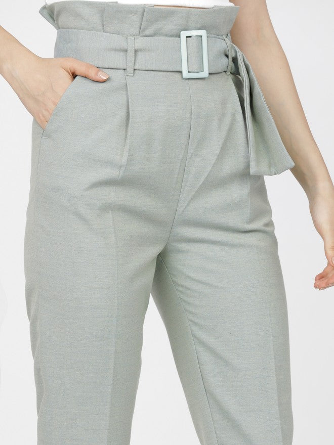 Tokyo Talkies Women Green Solid Tapered Fit Casual Trouser - Green - Image 4
