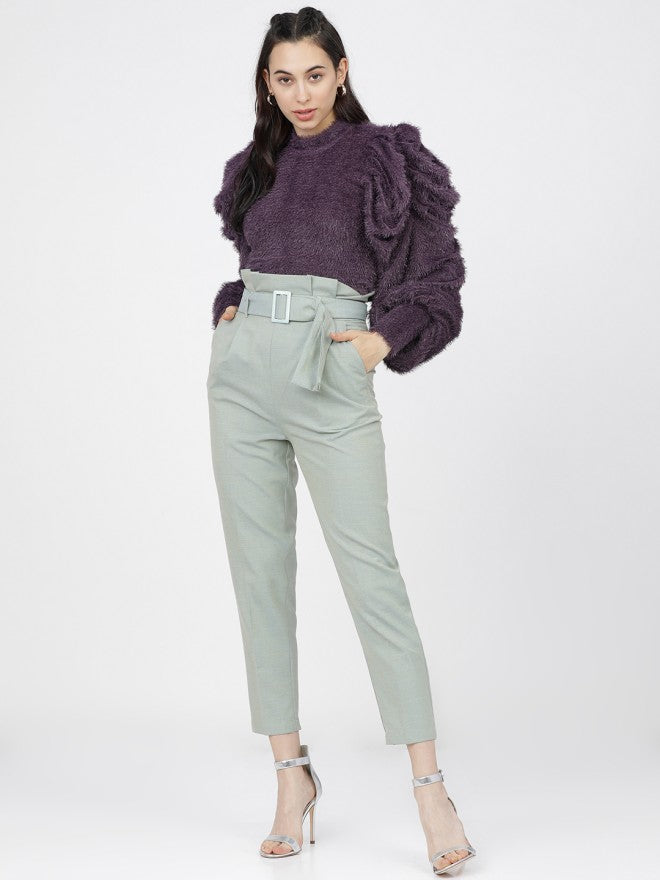 Tokyo Talkies Women Green Solid Tapered Fit Casual Trouser - Green - Image 5