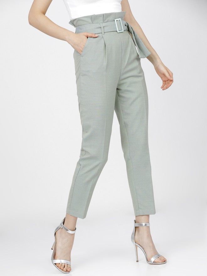 Tokyo Talkies Women Green Solid Tapered Fit Casual Trouser - Green - Image 6