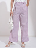 Tokyo Talkies Women Mauve Solid Regular Fit Parallel Trousers - Mauve - Image 1