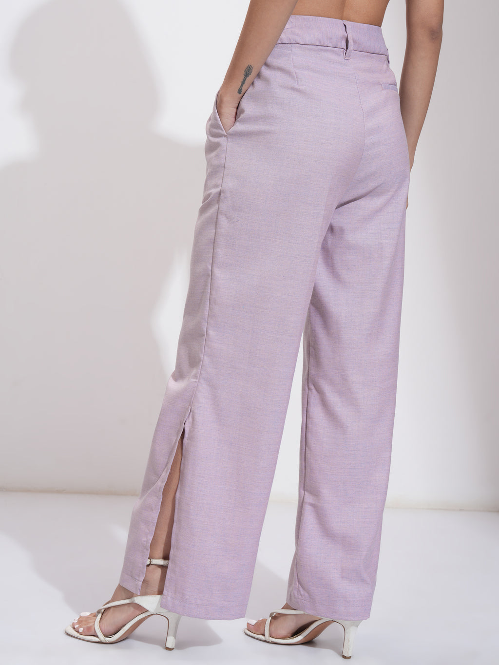 Tokyo Talkies Women Mauve Solid Regular Fit Parallel Trousers - Mauve - Image 3