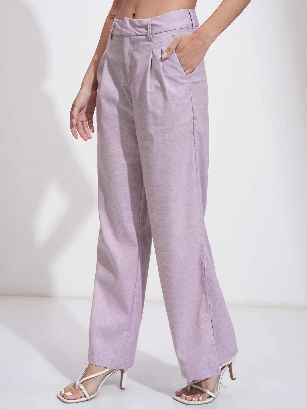 Tokyo Talkies Women Mauve Solid Regular Fit Parallel Trousers - Mauve - Image 4