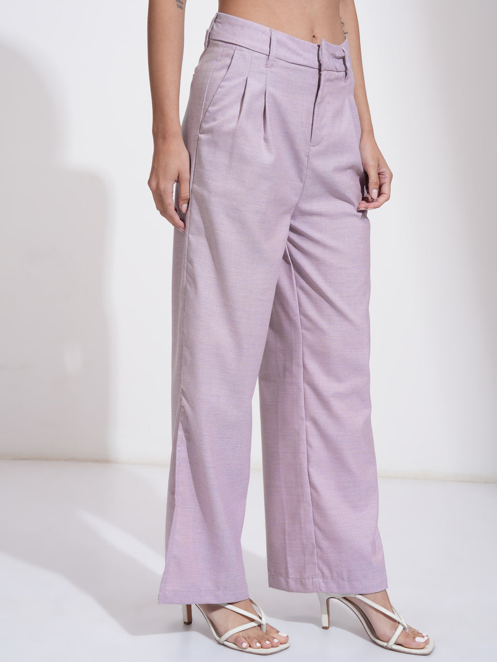 Tokyo Talkies Women Mauve Solid Regular Fit Parallel Trousers - Mauve - Image 6
