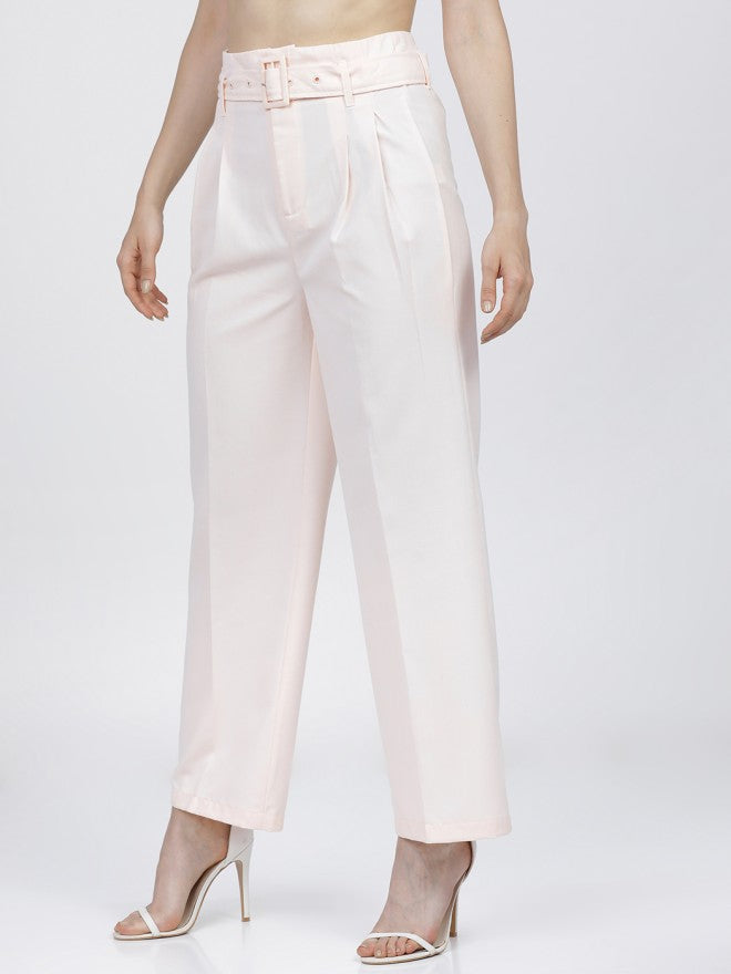 Tokyo Talkies Women Pink Solid Regular Fit Parallel Trousers - Pink - Image 2