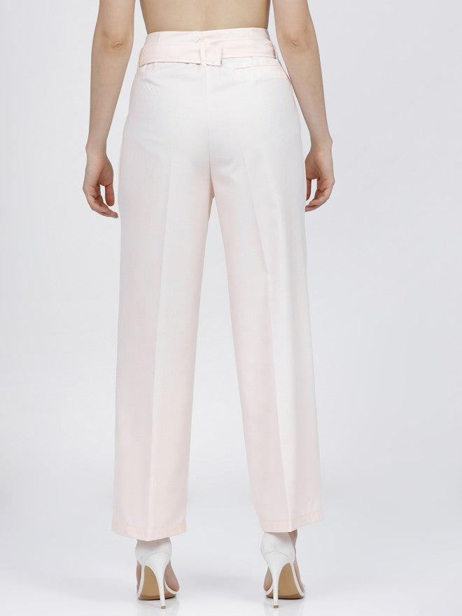 Tokyo Talkies Women Pink Solid Regular Fit Parallel Trousers - Pink - Image 3
