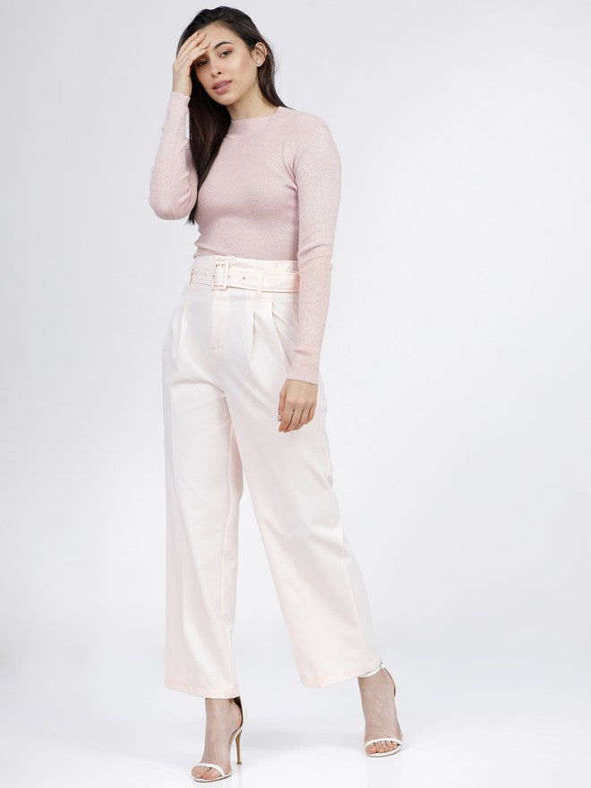 Tokyo Talkies Women Pink Solid Regular Fit Parallel Trousers - Pink - Image 5
