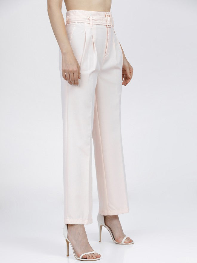 Tokyo Talkies Women Pink Solid Regular Fit Parallel Trousers - Pink - Image 6