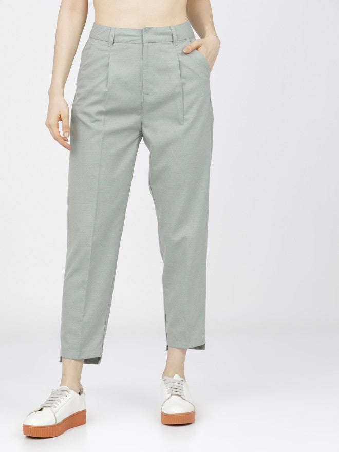 Tokyo Talkies Women Green Solid Tapered Fit Casual Trouser - Green - Image 1